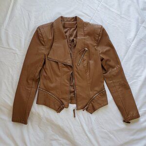Blank NYC Vegan Faux Leather Moto Jacket - Tan/Caramel - size Small S